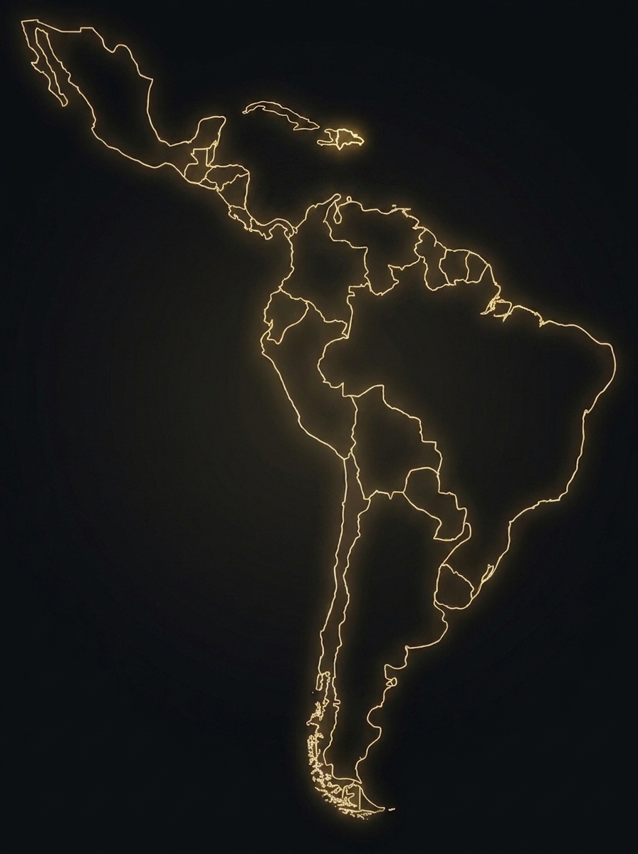Mapa de Latinoamérica con contornos dorados